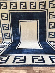Alfombra de Lana Hecha a Mano, Estilo Nórdico, de Pelo Largo, Antideslizante, Azul y Blanca, Geométrica, para Sala de Estar o Dormitorio - Product Image 2