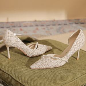 Zapatos de tacón alto con perlas, sexys y exquisitos, zapatos de tacón alto con punta para boda, siempre atemporales - Product Image 5