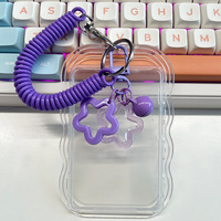 Porte-cartes transparent mignon - Étui de protection pour badge d'identité en PVC transparent avec cordon de téléphone en spirale et breloque étoile, porte-clés pour carte d'étudiant