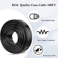 Câble coaxial à double blindage RG6 à blindage quadruple avec conducteur en cuivre nu, gaine en PVC, longueur de 305 mètres, compression étanche