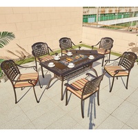 en fonte d'aluminium pour hôtel, ensemble de table à charbon de bois, mobilier d'extérieur, ensemble table à manger, 6 places