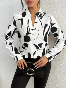Punto para Europa América Deseo transfronterizo Comercio exterior <span class=keywords><strong>Mujer</strong></span> Suelto Impreso Turn-Down Collar Patrón geométrico Anti-Pilling - Product Image 5