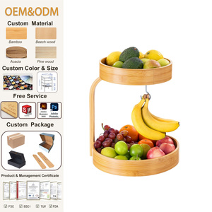 SINCERE 2 niveaux bambou fruits légumes support de stockage naturel <span class=keywords><strong>banane</strong></span> cintres cuisine comptoir fruits panier manuel - Product Image 1