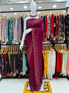Sari en soie Vichitra avec broderie cachemire lourde, travail de sequins et de cristaux Swarovski, blouse assortie incluse, tenue de soirée indienne et pakistanaise - Product Image 4