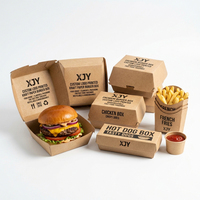 Boîte à hamburger en papier kraft avec logo personnalisé XJY, emballage en forme de coquille de qualité alimentaire pour la restauration rapide à emporter
