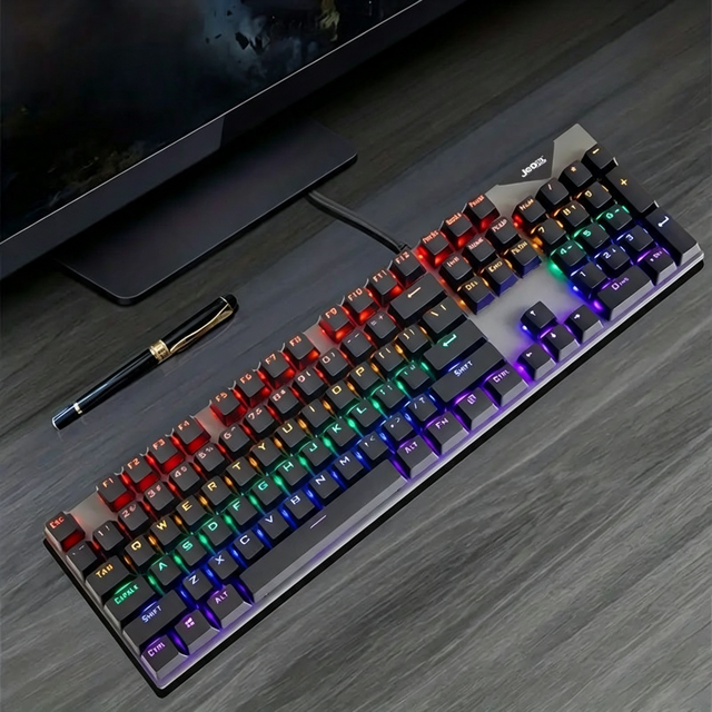 Jedel Full Size 104 Keys Wired Mechanical Keyboard with Metal Surface All Keys Ghosting 20 Running Lighting Mode Gaming Keyboard