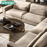 Klassisches Echtleder-Modulsofa Wohnzimmer-Couch Massivholzrahmen Plüschweiche Kissen Villa Handgefertigte Möbel