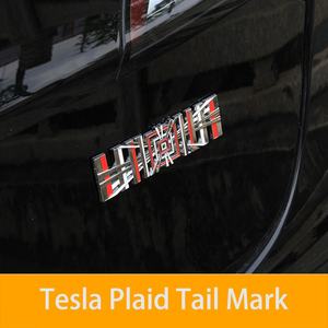Accessoires de voiture Autocollants décoratifs modifiés Décalcomanies de carrosserie en métal 3D à carreaux pour <span class=keywords><strong>Tesla</strong></span> Model 3 Y S X - Product Image 4