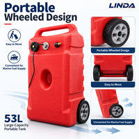 Réservoir de carburant marin portable en HDPE de 53 L avec roues, capteur de niveau de carburant et tuyau de carburant à connecteur unique pour bateau hors-bord