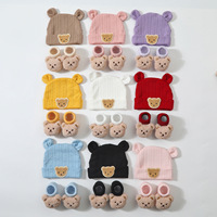 Ensemble de chaussettes et bonnet pour nouveau-né, mignonnes chaussettes pour bébés filles et garçons avec dessin animé 3D, chaussettes en coton pour bébés de couleur unie