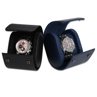 Kotak Penyimpanan Jam Tangan Kulit dengan Kancing Tekan dan Bantal, Muat untuk Jam Tangan 36-54mm, Warna Hitam Coklat Biru Dongker Hijau