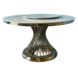 Mesa de comedor redonda moderna con marco de acero inoxidable dorado y tapa de piedra sinterizada combinada con muebles para el hogar <span class=keywords><strong>Lazy</strong></span> <span class=keywords><strong>Susan</strong></span> - Product Image 1