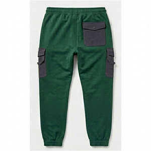 Pantalon de survêtement en coton vert pour homme avec poches cargo, taille élastique et cordon de serrage, style décontracté, idéal pour l'automne - Product Image 2