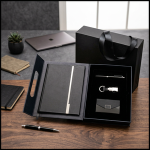 Ensemble cadeau d'affaires en cuir PU marron et noir avec carnet, stylo, porte-clés et porte-cartes - Product Image 6