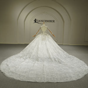 Robe de mariée luxueuse à col montant, style Empire, avec perles de cristal et appliques en dentelle, traîne chapelle, modèle GT26031 - Product Image 4