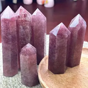 Wholesale Natural Gemstone Spiritual Products Healing Strawberry Quartz Point Crystal Gift Crystal Crafts Tower For Fengshui