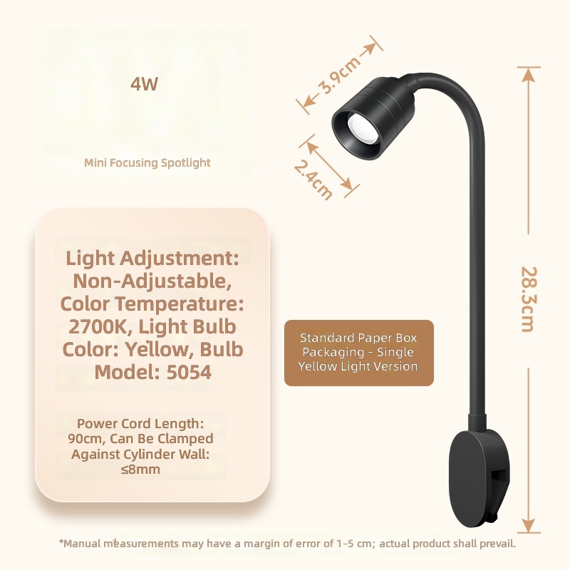 Mini faretto con messa a fuoco regolabile, luce gialla pura, 4w