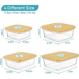 Contenants de stockage alimentaire en verre borosilicate de haute qualité avec couvercle en bambou, couvercle en <span class=keywords><strong>bois</strong></span> durable pour boîte à lunch bento pour pique-nique - Product Image 2