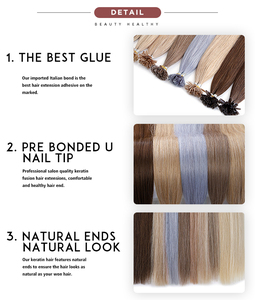 Extensiones de Cabello Pre-Adheridas con Punta en U, Cabello Humano Remy, Extensiones de Cabello con Queratina, 1g/Hilo, Venta al Por Mayor para Mujeres Blancas - Product Image 5