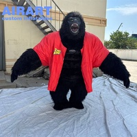 Costume gonflable de gorille noir de mascotte de défilé de veste d'usure, costume gonflable de gorille de peluche