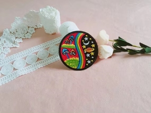 Patch brodé rond Yin Yang Arc-en-ciel Champignon Espace, Applique psychédélique Lune É<span class=keywords><strong>toile</strong></span> Planète pour Sac à Dos Bohème - Product Image 2