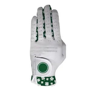 Hot Customize Design Logo Green And White Colored Cabretta Leather 0 Friction Womens Men Golf Gloves