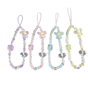 4 colori perline di cristallo cinturino per cellulare + 4 pezzi tesserino adesivo per linguetta del telefono, colorato Bling breve mano cordino catena da polso corda da appendere per ragazze donne
