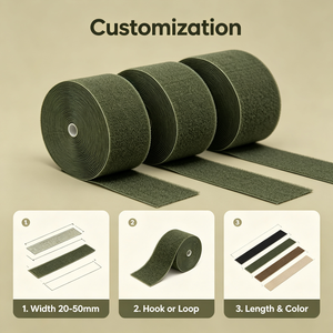Fita de Velcro Verde, Fecho de Nylon Verde Oliva Costurável em Rolo, Largura Personalizada 20-50mm para Bolsas, Chapéus e Sapatos - Product Image 3