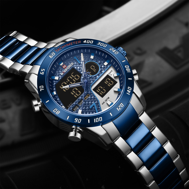 NAVIFORCE Official Store 9171 High Quality Digital Watch Men Stainless Steel Quartz Wristwatch Luxury Relojes Cronografos Hombre