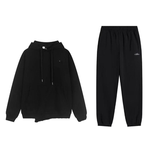 Ensemble sweat à capuche et pantalon de survêtement en molleton uni imprimé sur mesure pour homme, en coton de haute qualité, design tricoté sportif avec poches, idéal pour l'automne - Product Image 1