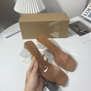 Nuove <span class=keywords><strong>scarpe</strong></span> di <span class=keywords><strong>marca</strong></span> firmata da donna in PVC trasparente <span class=keywords><strong>con</strong></span> punta superiore quadrata pantofole eleganti da festa pump sandali <span class=keywords><strong>con</strong></span> tacchi alti - Product Image 2
