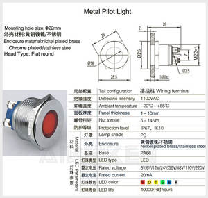 Lampu Indikator Panel Dasbor Tahan Air 22mm untuk Mobil, Motor, Kapal, Lampu Pilot 12V LED Merah Hijau Peringatan - Product Image 6