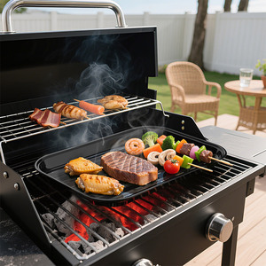 Rectangular Enamel Grill Pan With Holes For BBQ Grilling Meat And Steak Easy Cleaning Non Stick Baking Pan - Product Image 4