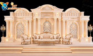 Compre un Conjunto de Paneles de Fondo para Escenario de Fibra Premium para Ceremonia de Boda Blanca Clásica, Decoración de Escenario para Recepción de Boda con Temática Romántica Victoriana - Product Image 2