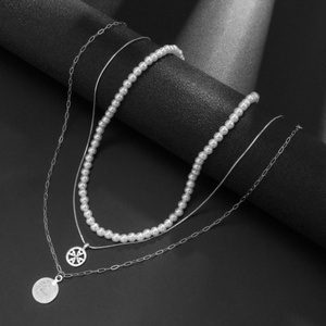 Collana Classica <span class=keywords><strong>con</strong></span> Perle per Uomo, Ciondolo Rotondo, Catene Multistrato per Maglioni, Gioielli <span class=keywords><strong>Maschili</strong></span> - Product Image 2