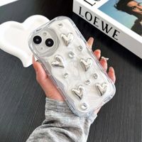 Coque de téléphone transparente de luxe 3D Cœur d'amour, étui de protection tendance en TPU pour iPhone 17 15 16 Pro Max 14 13 Pro Max