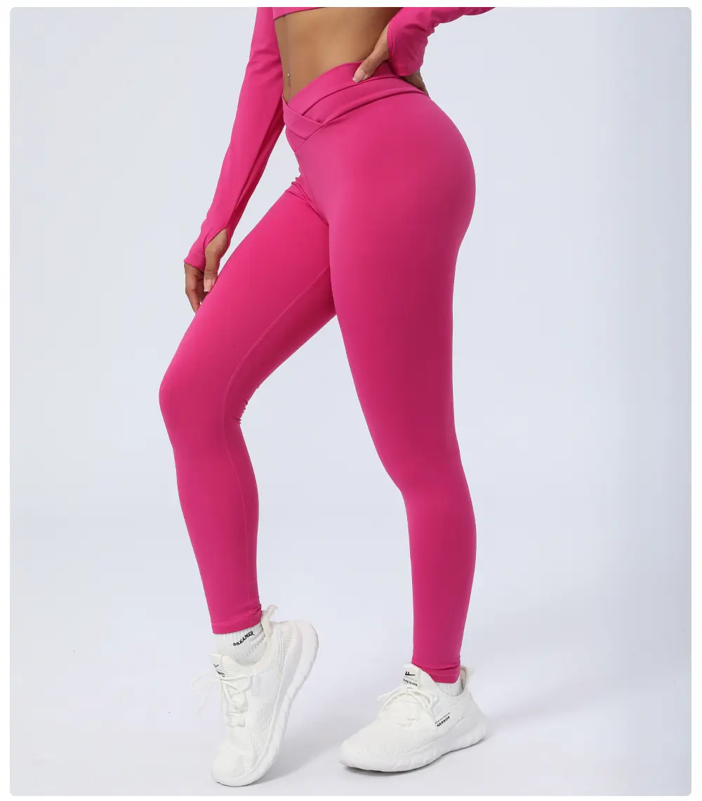 Calça de ioga de cintura alta para mulheres, leggings em forma de V, roupa fitness de elastano/nylon para levantar o bumbum, roupa de ginástica sólida e ativa, INS HOT