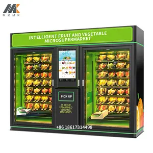آلة بيع تجارية بشاشة 32 بوصة تلقائية بالكامل مع خزانة مزدوجة للفواكه الطازجة والخضراوات والسلطة