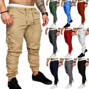 Ucuz bahar sonbahar rahat özel logo pamuk sweatpants cepler ile tam boy spor kargo pantolon erkek joggers