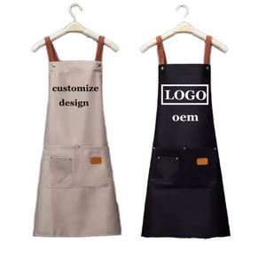 Custom Logo Sleeveless Cotton Bib <b>Apron</b> Reusable <b>Kitchen</b> Cooking Chef and Beauty Salon Hairdresser for Working Waitress - Product Image 1