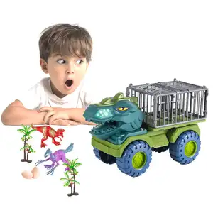 High Quality Slide Engineer Truck Dinosaurs Models Cage carrier Car Plastic Dinosaur Transport Truck toy for kids