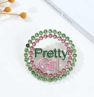 Broche de sororité pour fille, motif fille mignonne verte et rose, avec strass ronds et perles, badge de corsage, cadeau pour filles de fête, nouvelle arrivée