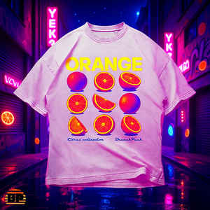 T-shirt Grafica Collezione Agrumi Arancioni Neon Y2K Streetwear Oversize Stile Retrò Frutta Estetica per Donna Uomo - Product Image 3