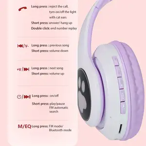 Wireless Ear Lucky Cat Cute Girls Colorful LED Wireless Cat Ear Headphones Tws BT Headset