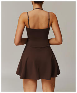 กระโปรงใส่เล่นกีฬาชุดใส่เล่นเทนนิสชุดออกกำลังกายแบบ all-in-one ใหม่ชุดเดรสเว้าหลังมีรูระบายด้านหลังพร้อมกางเกงขาสั้น - Product Image 3