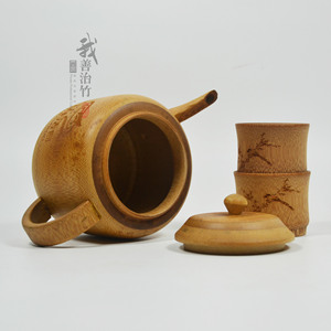 Carbonized Bamboo Teapot And Cup Set Cylinder Coffee Brown With Lid For Gongfu Tea Presents - Product Image 2