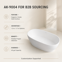 Baignoire autoportante ovale blanche de style européen Adak avec drain en surface solide pour bain profond, portable pour villas et hôtels