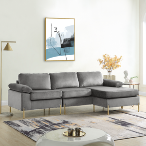 Modern Convertible Velvet L-Shaped Sectional <b>Sofa</b> Set with Chaise - Product Image 3
