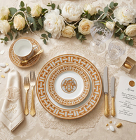 Service de table de luxe en porcelaine fine H Bone China avec assiettes de présentation en céramique orange, tasses à café et bols pour événements de mariage