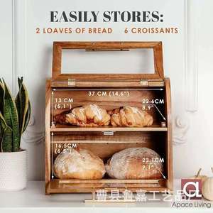 Solid Wood Double Layer Bread <b>Box</b> With <b>Glass</b> Door And Handle For Kitchen Countertop Storage - Product Image 4